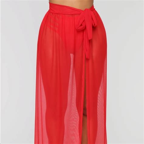 Fashion Nova Swim Red Mesh Sheer Wrap Skirt Swim Cover Up Poshmark