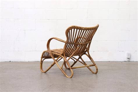 Samson white rattan 4 piece living room set/setting / 4 piece lounge suite. Low Midcentury Bamboo Rattan Lounge Chair at 1stdibs