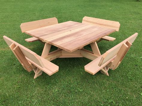 56 Western Red Cedar Picnic Table With Attached Backs Octagon