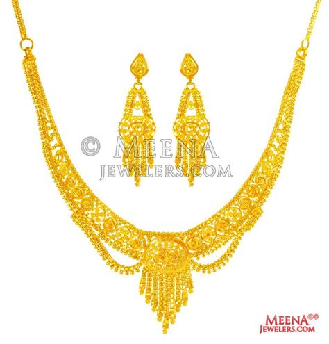 22kt Gold Set With Earrings Stgo25413 22 Karat Yellow Gold Necklace