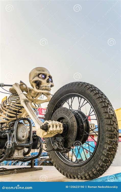 Moto Skeleton Sculpture On Motorbike Area Motorcycle Skeleton On