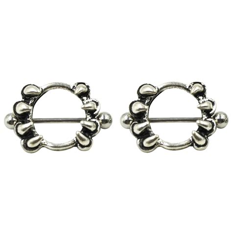 Pair Surgical Steel Love Bite Tooth Nipple Shield Ring Piercing Nipple Barbell Body Jewelry For