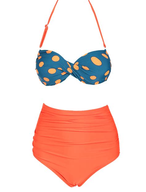 Orange Polka Dot High Waist Two Piece Swimsuit