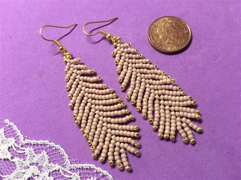 Pink And Gold Feather Design Seed Bead Earrings Tribal Style Etsy
