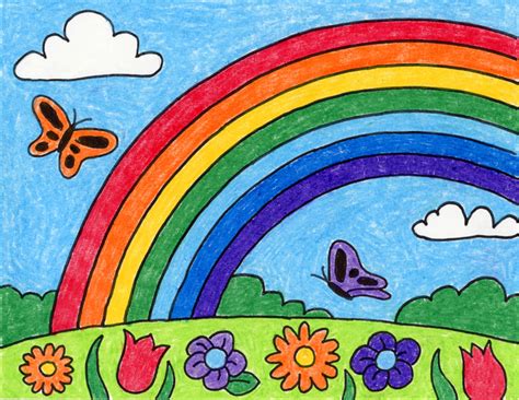 Rainbow Drawings Art How To Draw A Rainbow And Clouds Beginners