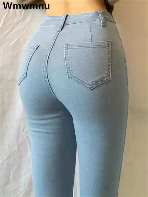 Sexy Skinny Hoge Taille Blauwe Jeans Vrouwen Plus Maat Koreaanse Mode Slanke Potlood Broek
