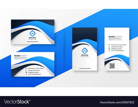 Modern Blue Wave Style Business Card Design Vector Image