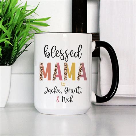 Blessed Mama Coffee Mug Personalized Mug Leopard Print Etsy