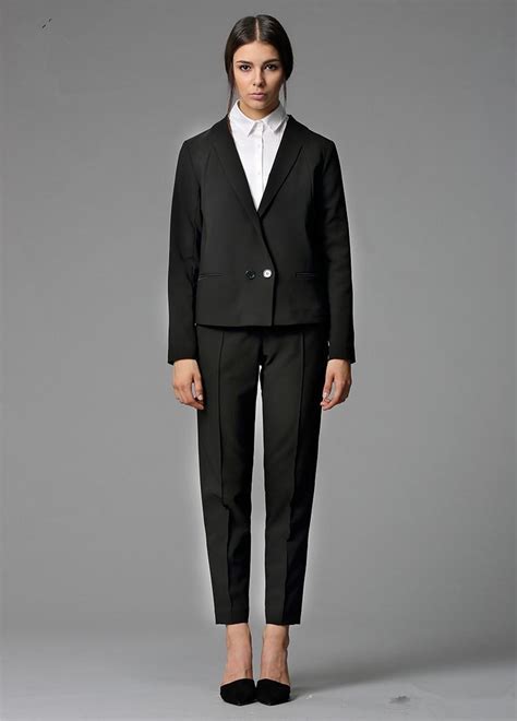 Custom Made Black Bussiness Formal Elegant Women Suit Set Blazers Pants