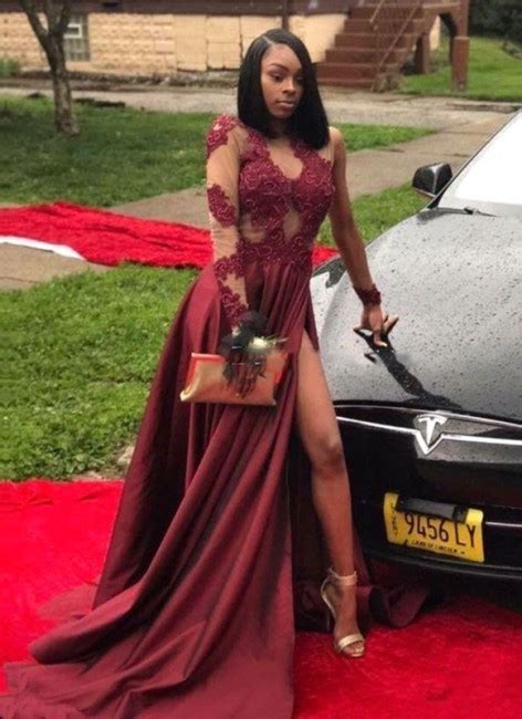 Give A Try To These Burgundy Prom Dresses Kleid Mit Applikationen Black Girls Prom Outfits
