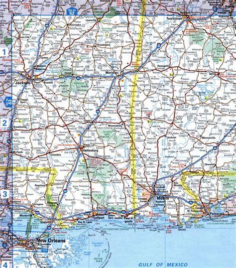 Map interstate highway I-59 Louisiana, Mississippi, Alabama, Georgia