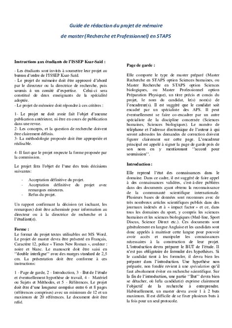 Pdf Guide De Rédaction Du Projet De Mémoire De Master Recherche Et