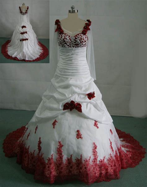 Red (or white) satin princess box pleat wedding ball gown dress with rose detail. Ideas for Wedding: Wedding red decoration ideas