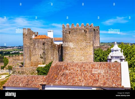Castle Turrets Towers Walls Roofs Obidos Portugal Stock Photo Alamy