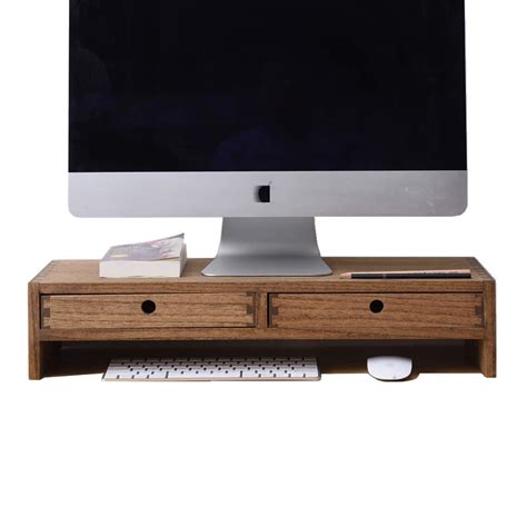 Kirigen Wood Monitor Stand With 2 Drawers Computer Arm Riser Desk