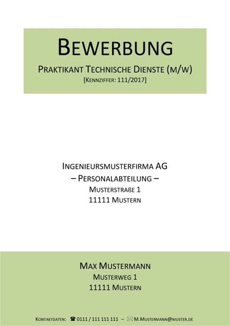 Deckblatt - Bewerbung Praktikum - Kostenlose Muster ...
