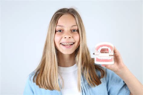 Young Girl With Dental Braces Stock Image Image Of Beauty Braces