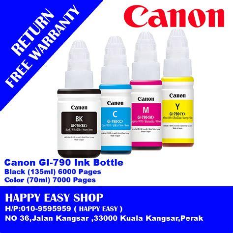 Ideal paper for your daily high intensity printing needs. Canon Refill Ink GI-790 For Canon G1000/G2000/G3000/G4000 ...