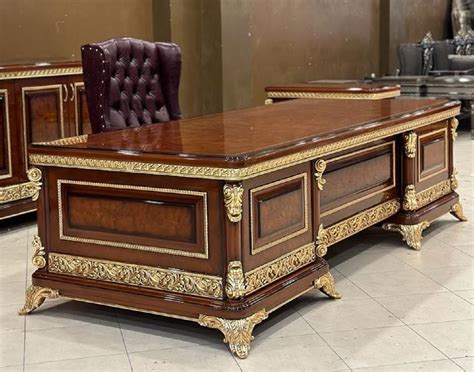 Casa Padrino Luxus Barock Schreibtisch Braun Gold Prunkvoller