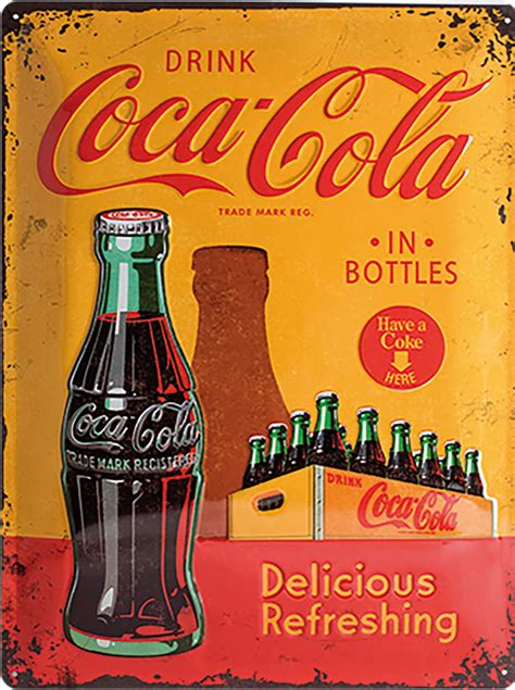Originally marketed as a temperance drink and intended as a patent medicine. Retro Blechschild Coca-Cola In Bottles Yellow Maße ...