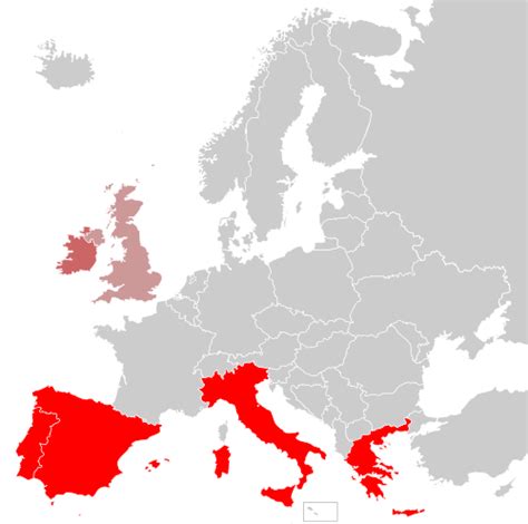 European championships match croatia vs spain 28.06.2021. Maps shows a group of countries known as the PIGS (Portugal, Italy, Greece, Spain), shown in # ...