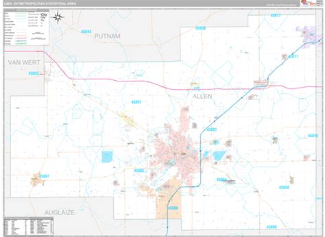 Lima Oh Metro Area Wall Map Premium Style By Marketmaps Mapsales