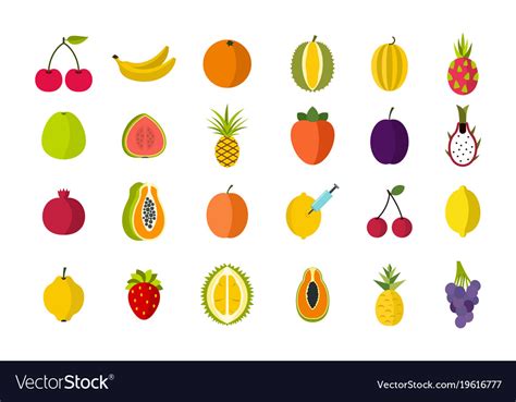 Fruits Icon Set Flat Style Royalty Free Vector Image