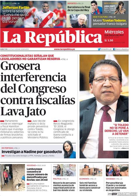 Periódico La Republica Perú Periódicos De Perú Edición De Miércoles