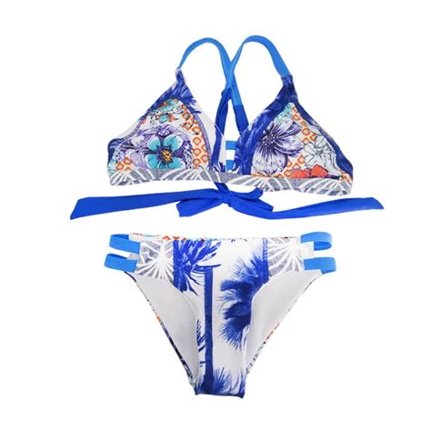 Cut Up Print Bikini Set Women 2018 Summer New Sexy Cross Strap Swimsuit Low Waist Bottom Beach