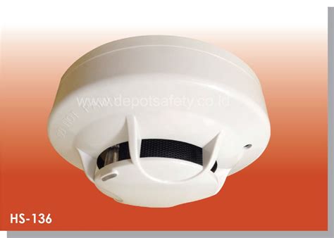 A fire alarm control panel has lights to indicate its status: Photoelectric Type Smoke Detector HS-136 - Depot Safety