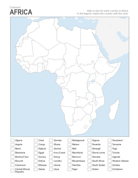 This physical map of africa shows the complete african continent from morocco in the north, to south africa and madagascar in the south. Africa map blank printable
