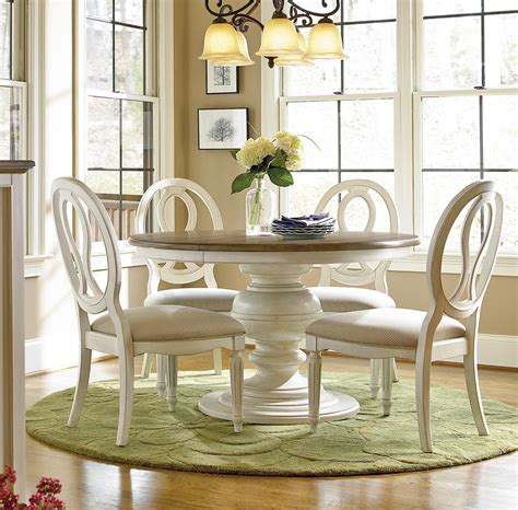 Linon tobin natural/white round dining table, wood with white wood wood base. Country-Chic 5 Piece Round White Dining Table Set | Zin Home