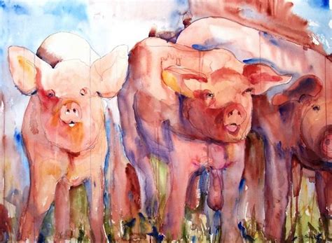 Pig Squeal Watercolor Painting Farm Animal Art By Miriam Schulman