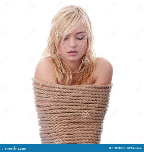 The Beautiful Blond Girl Tied With Rope Stock Photo Image Of Fetishism Despair