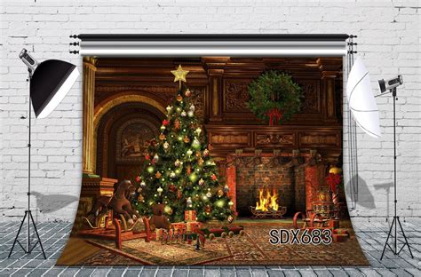 Mohome Polyster 7x5ft Christmas Tree And Fireplace Christmas