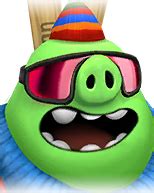 Although in angry birds friends, postman pig shows one of his ears. Skier - Official Angry Birds Evolution Wiki