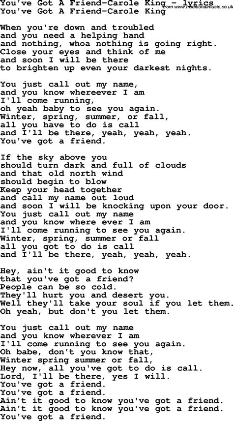 Love Song Lyrics Foryouve Got A Friend Carole King