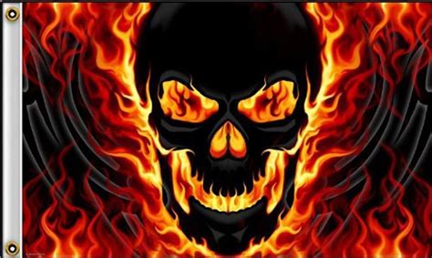 Deluxe Biker Flag Flaming Fire Skull Head Fl450 Flags 3 X 5 3x5