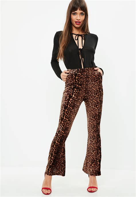 missguided brown leopard print velvet pants lyst