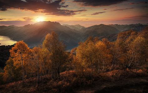 Free Download Hd Wallpaper Autumn Trees Sunset Mountains Lake