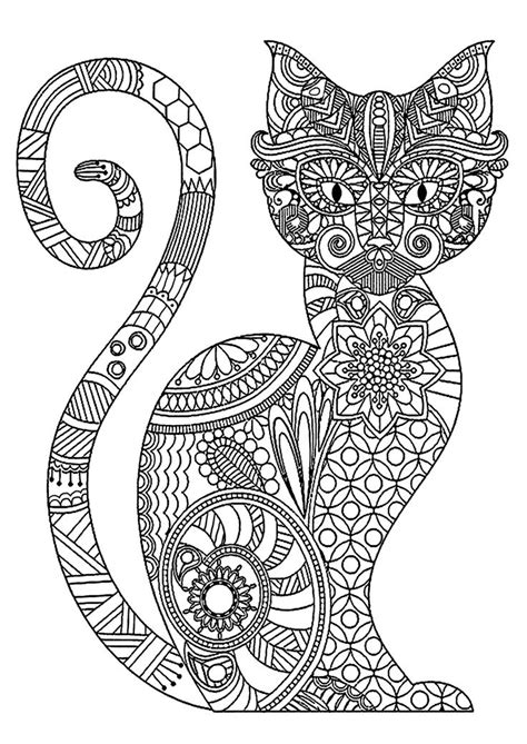 Elegant cat with complex patterns | Cat coloring page, Cat coloring