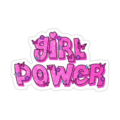 The Girl Power Sticker Is Pink And Has Butterflies On It While The