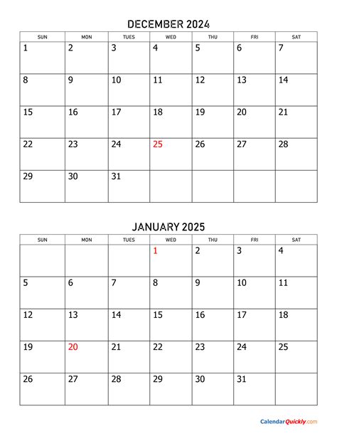 December 2024 And January 2025 Calendar Calendar Quickly