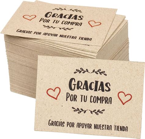 100 Tarjetas Gracias Por Tu Compra En Español 10x7 Cm Agradecimiento