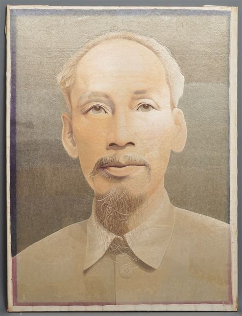 Vietnamese School Nha Trang 20th C An Embroidered Silk Portrait Of Ho Chi Minh Rob