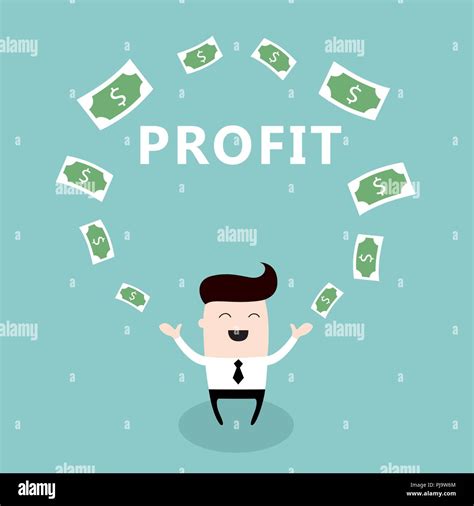 Happy Businessman Surrounded By Money Cute Cartoon Character Profit