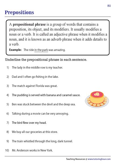 Prepositional Phrase Examples With Answers Prepositions Exercises