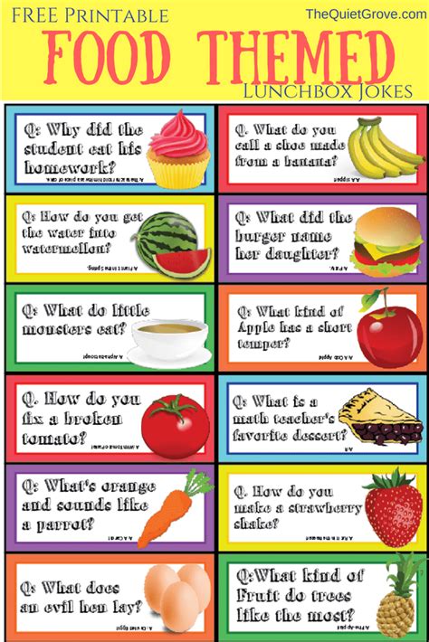Food Themed Printable Lunchbox Jokes And Notes For Kids Lunchbox
