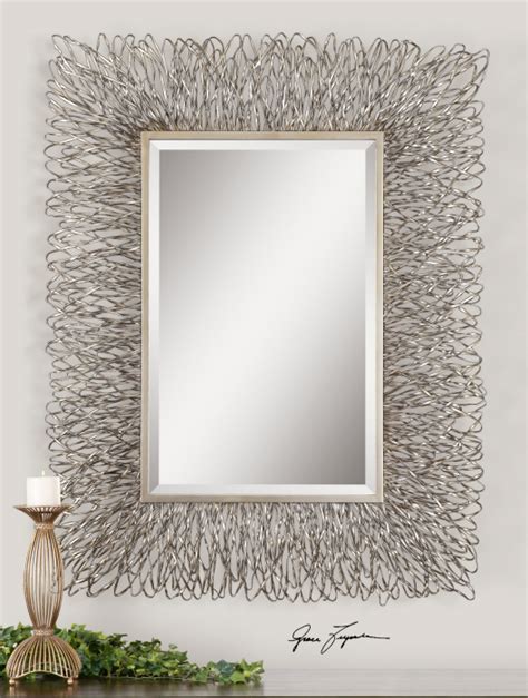 Contemporary Silver Wire Metal Wall Mirror Large 56