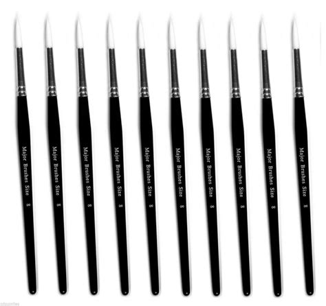 Pack Of Ten Synthetic Sable Artist Paint Brushes Size 8
